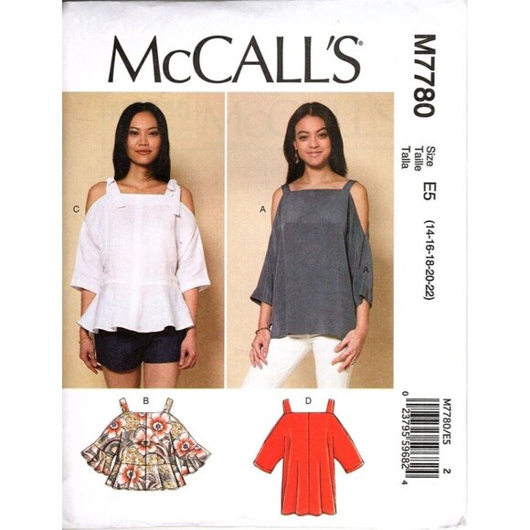 McCall's M7780 Misses 14 to 22 Cold Shoulder Top Uncut Sewing Pattern - Picture 1 of 2